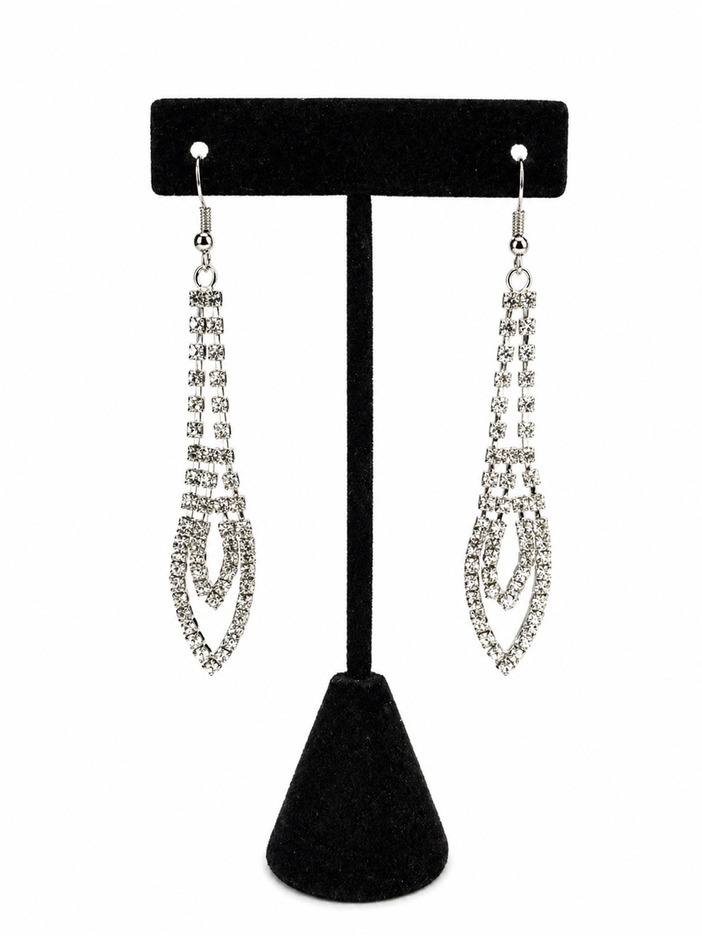 Silver Crystal Drop Dangle Earrings - Elegant Women Jewelry